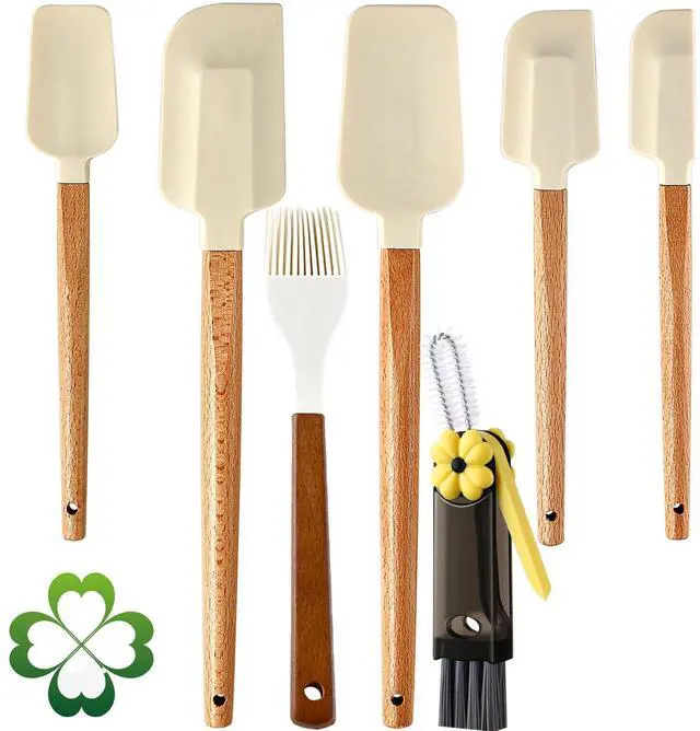Main image of Silicone Spatula Set, Food Grade Rubber Spatula Set with Wooden Handle, Heat Resistant Up to 600°F, Silicone Utensils Set for Baking, Cooking & Mixing, Jar, Non-Stick Kitchen Utensils