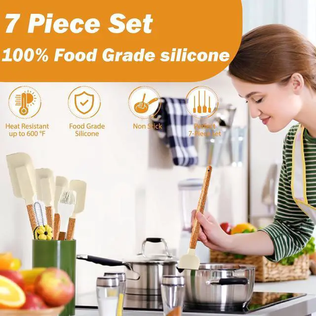 Alt view image 2 of 6 - Silicone Spatula Set, Food Grade Rubber Spatula Set with Wooden Handle, Heat Resistant Up to 600°F, Silicone Utensils Set for Baking, Cooking & Mixing, Jar, Non-Stick Kitchen Utensils