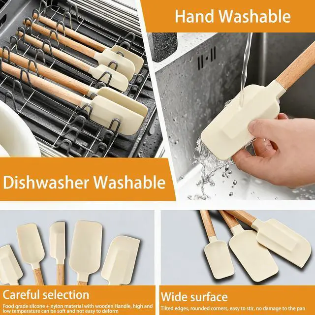 Alt view image 5 of 6 - Silicone Spatula Set, Food Grade Rubber Spatula Set with Wooden Handle, Heat Resistant Up to 600°F, Silicone Utensils Set for Baking, Cooking & Mixing, Jar, Non-Stick Kitchen Utensils