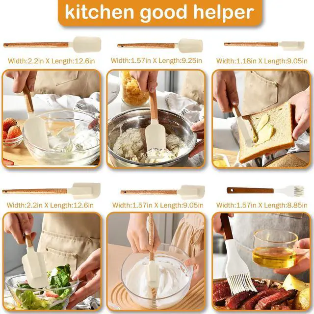 Alt view image 6 of 6 - Silicone Spatula Set, Food Grade Rubber Spatula Set with Wooden Handle, Heat Resistant Up to 600°F, Silicone Utensils Set for Baking, Cooking & Mixing, Jar, Non-Stick Kitchen Utensils