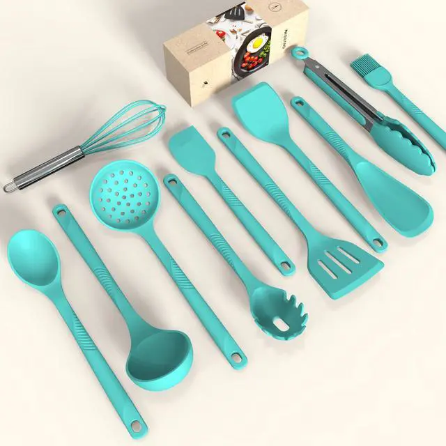 Alt view image 2 of 5 - Silicone Cooking Utensils Set - 600°F Heat Resistant, Nonstick Kitchen Utensil Set with Spatulas, Spoons, Whisk, Tongs, BPA Free, Dishwasher Safe