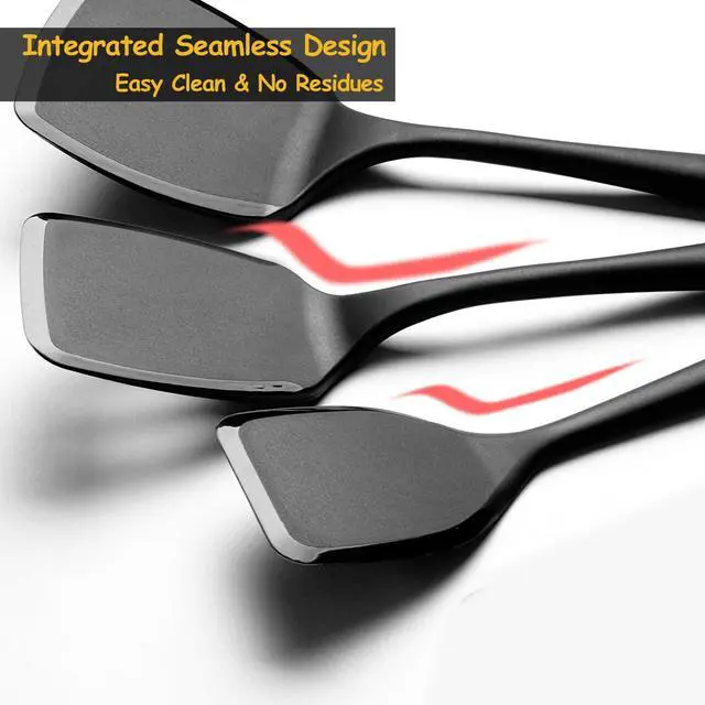 Alt view image 5 of 7 - Silicone Spatula Set, 600°F Heat Resistant Silicone Spatula Turner Flipper for Cooking, Non Stick and Non Scratch Kitchen Utensils for Eggs, Burgers, Crepes, 2-Pack Solid Spatulas Set, Black