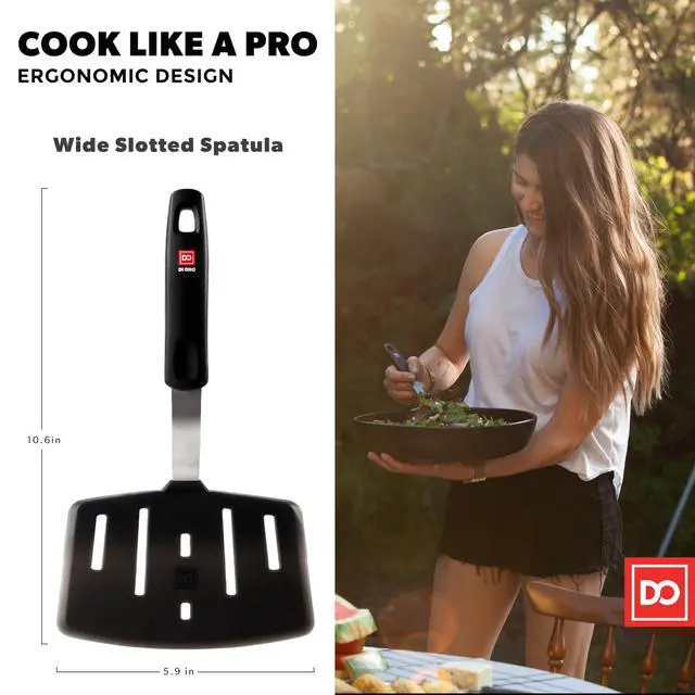 Alt view image 6 of 7 - Designer Series Wide Slotted Turner Spatula - Features 600F Heat-Resistant No-Melt Rubber Spatula Handle and Blade - Silicone for Cooking or Baking - Dishwasher Safe