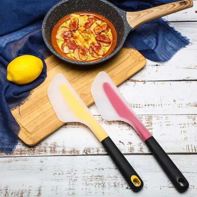 Alt view image 5 of 7 - Pieces Omelette Spatula Kitchen Omelet Turner Silicone Omelette Flip and Fold Turner for Kitchen Omelet Pancake Crepes (Red and Yellow)