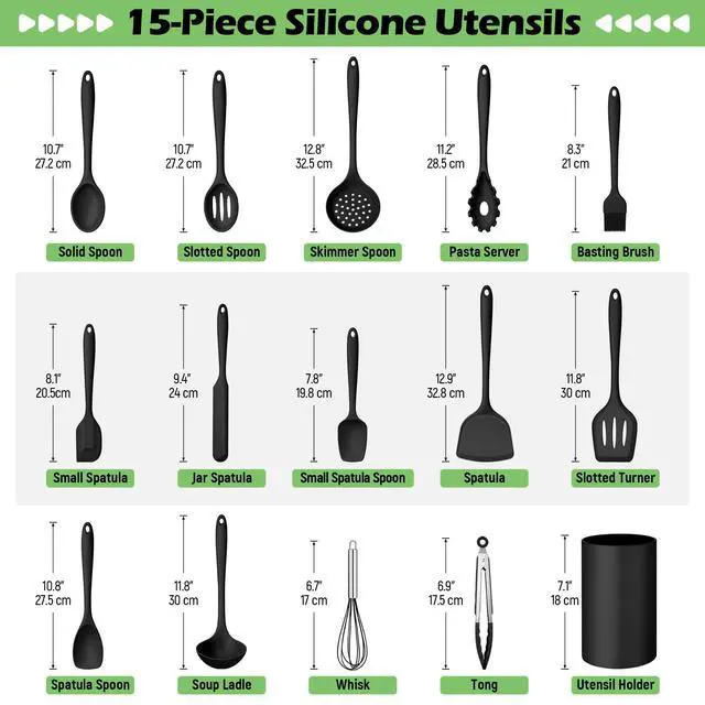 Alt view image 2 of 7 - Silicone Cooking Utensil Set, 15pcs Kitchen Utensils with Holder