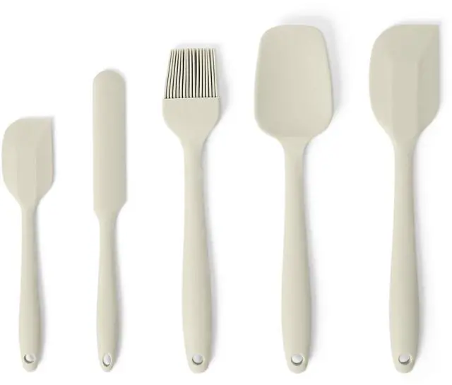 Main image of Silicone Spatulas, 5-Piece Set, Heat-Resistant, Food-Grade, BPA-Free, Non-Slip Handle, Safe for Nonstick Cookware, Dishwasher-Safe, Linen Gray
