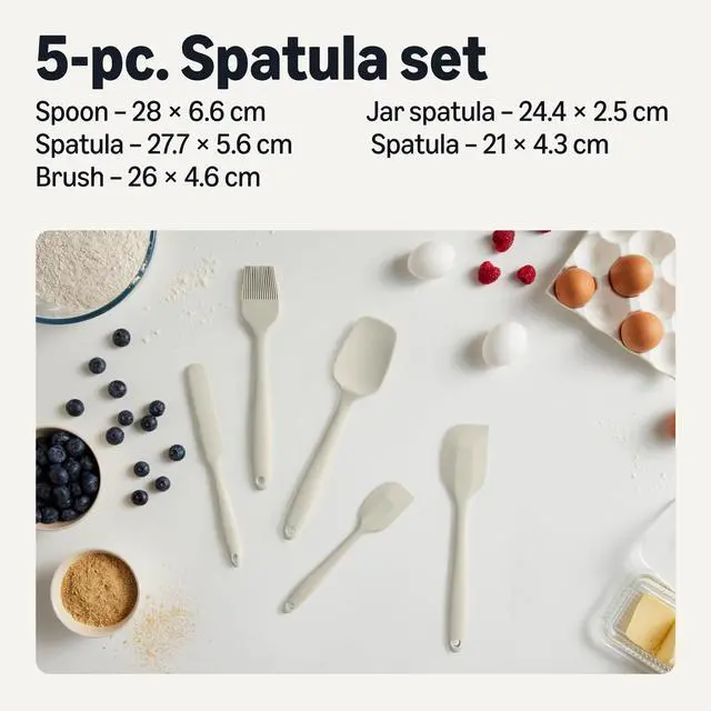 Alt view image 2 of 7 - Silicone Spatulas, 5-Piece Set, Heat-Resistant, Food-Grade, BPA-Free, Non-Slip Handle, Safe for Nonstick Cookware, Dishwasher-Safe, Linen Gray