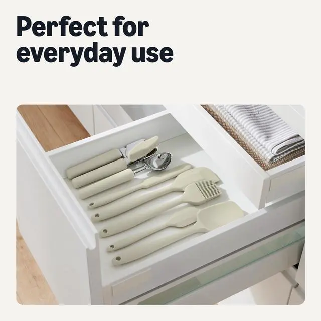 Alt view image 6 of 7 - Silicone Spatulas, 5-Piece Set, Heat-Resistant, Food-Grade, BPA-Free, Non-Slip Handle, Safe for Nonstick Cookware, Dishwasher-Safe, Linen Gray