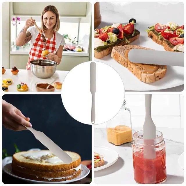 Alt view image 3 of 7 - Silicone Jar Spatula,Non-Stick Heat Resistant Kitchen Thin Spatula,Sourdough Stirring Stick,Jam Spreader for Peanut Butter,Cake Cream Butter Spatulas for Scraping Icing Bread Cream (Grey)