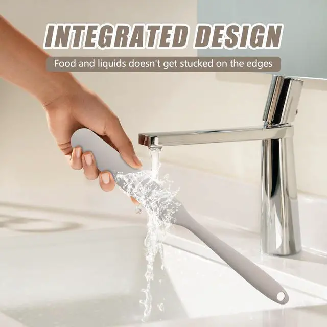 Alt view image 7 of 7 - Silicone Jar Spatula,Non-Stick Heat Resistant Kitchen Thin Spatula,Sourdough Stirring Stick,Jam Spreader for Peanut Butter,Cake Cream Butter Spatulas for Scraping Icing Bread Cream (Grey)