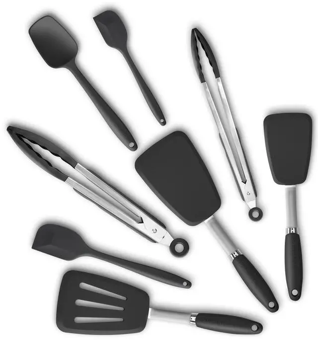 Main image of 5-Piece Silicone Spatulas Set with Tongs, 446°F Heat Resistant, Black