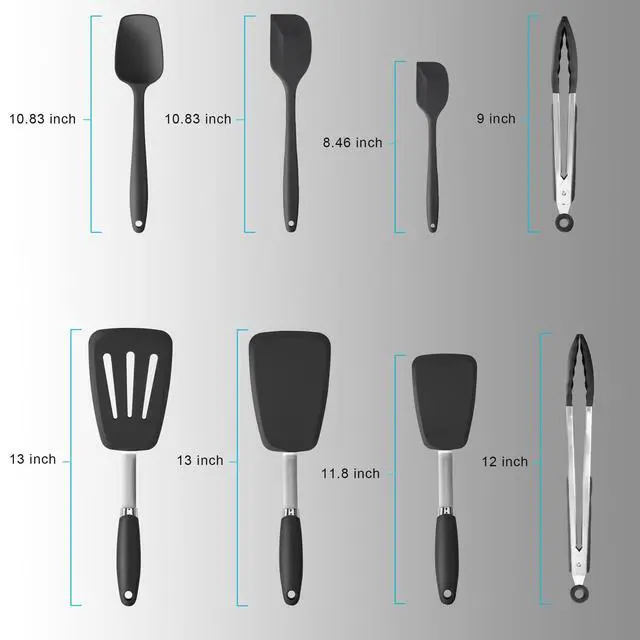 Alt view image 2 of 7 - 5-Piece Silicone Spatulas Set with Tongs, 446°F Heat Resistant, Black