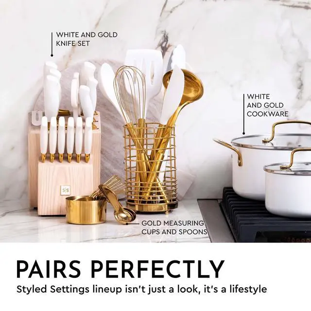 Alt view image 6 of 7 - White and Gold Kitchen Utensils Set with Holder, 7-Piece