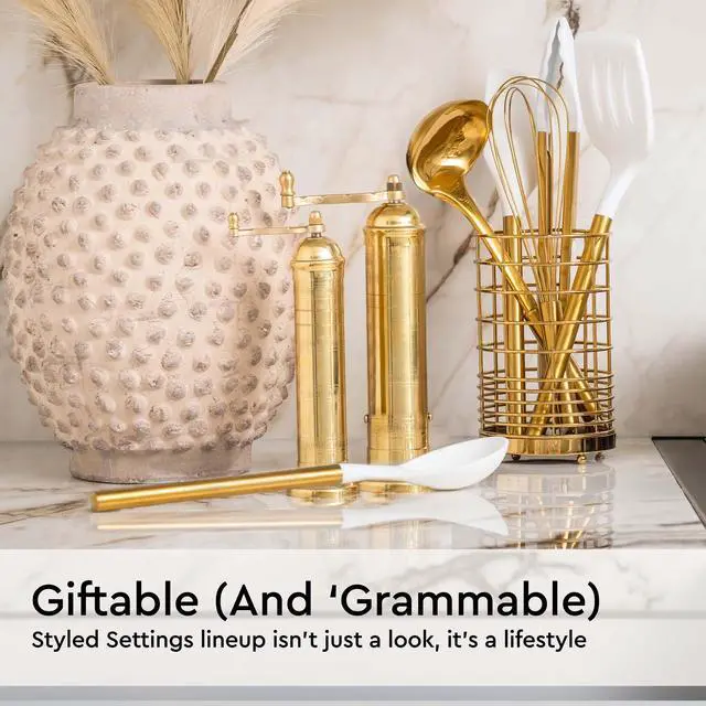 Alt view image 7 of 7 - White and Gold Kitchen Utensils Set with Holder, 7-Piece