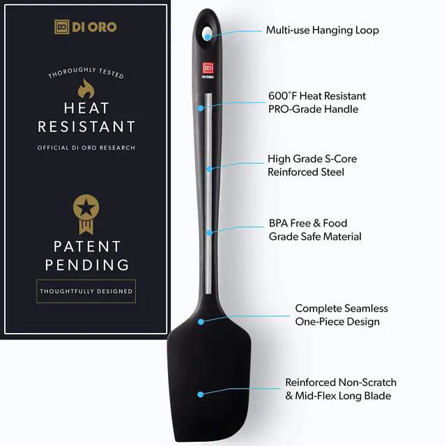 Alt view image 3 of 7 - Seamless Series Pro 14 Inch Extra Large Silicone Spatula - 600°F Heat-Resistant Rubber Spatula - Great for Baking, Cooking, and Scraping - BPA Free and LFGB Certified Food Safe Silicone (Black)