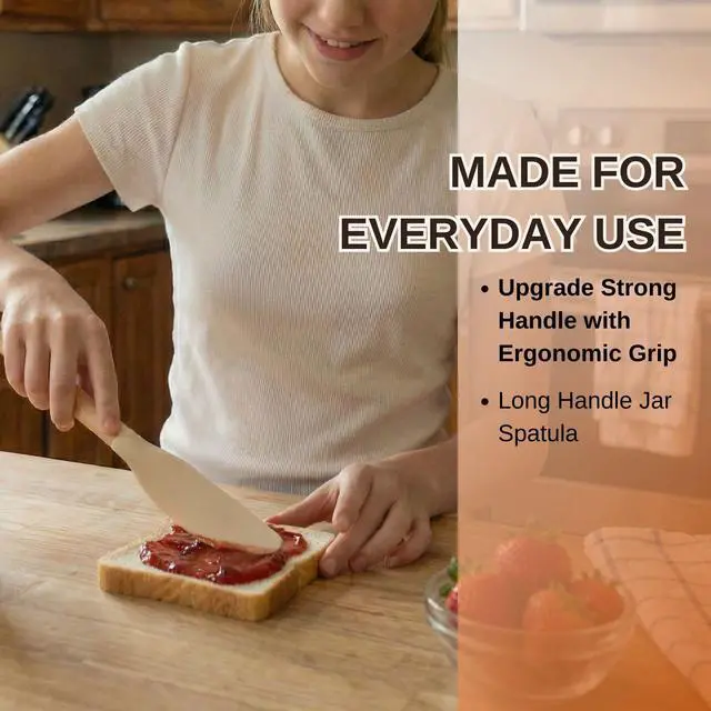 Alt view image 2 of 6 - Long Silicone Jar Spatula with Natural Beechwood Handle, Flexible Deep Jar Scraper & Blender Spatula, Removable Soft Contour Head for Sourdough Starter Crocks, Peanut Butter or Jams