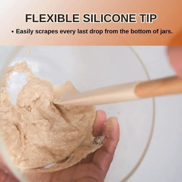 Alt view image 4 of 6 - Long Silicone Jar Spatula with Natural Beechwood Handle, Flexible Deep Jar Scraper & Blender Spatula, Removable Soft Contour Head for Sourdough Starter Crocks, Peanut Butter or Jams