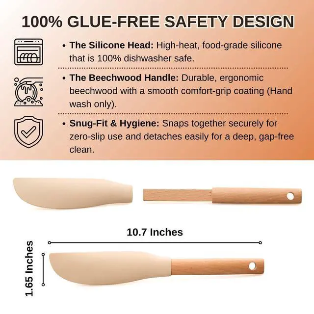 Alt view image 5 of 6 - Long Silicone Jar Spatula with Natural Beechwood Handle, Flexible Deep Jar Scraper & Blender Spatula, Removable Soft Contour Head for Sourdough Starter Crocks, Peanut Butter or Jams