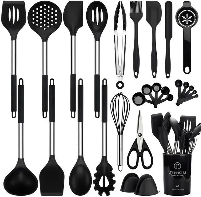 Main image of Silicone Kitchen Utensils Set with Stainless Steel Handles