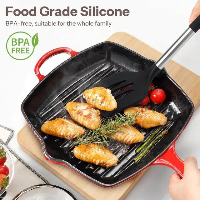 Alt view image 3 of 7 - Silicone Kitchen Utensils Set with Stainless Steel Handles