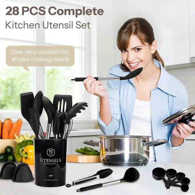 Alt view image 2 of 7 - Silicone Kitchen Utensils Set with Stainless Steel Handles