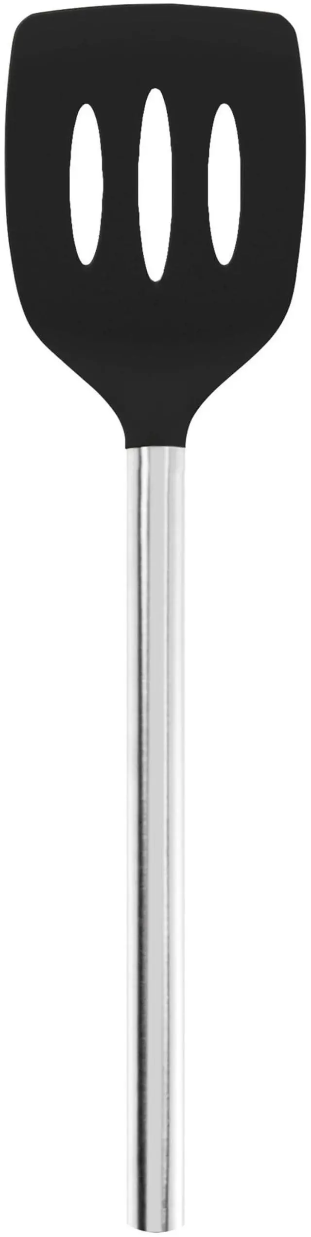 Main image of Slotted Silicone Spatula Turner Slotted Stainless Steel Handle 10" Black Heat Resistant Non Toxic BPA Free Kitchen Utensil, Scratch Resistant Silicone Pancake Flipper Turner for Cooking