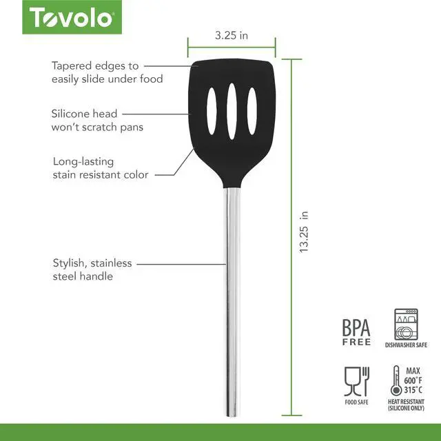 Alt view image 6 of 6 - Slotted Silicone Spatula Turner Slotted Stainless Steel Handle 10" Black Heat Resistant Non Toxic BPA Free Kitchen Utensil, Scratch Resistant Silicone Pancake Flipper Turner for Cooking