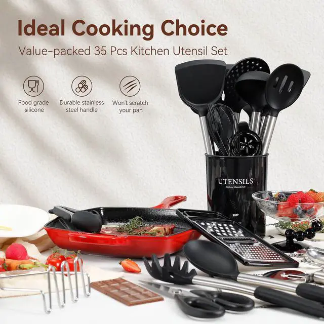Alt view image 2 of 7 - Silicone Cooking Utensils Set BPA Free 446°F Heat Resistant