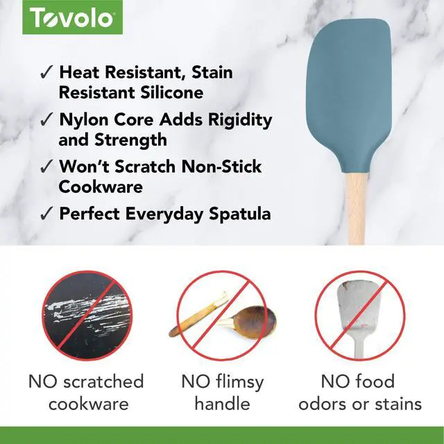 Alt view image 3 of 6 - Silicone Spatula Wooden Handle for Cooking Baking Mixing, Heat Resistant Food Safe BPA Free Flexible Silicone Baking Spatula with Wood Handles Kitchen Utensils Nonstick Safe, Blue Slate