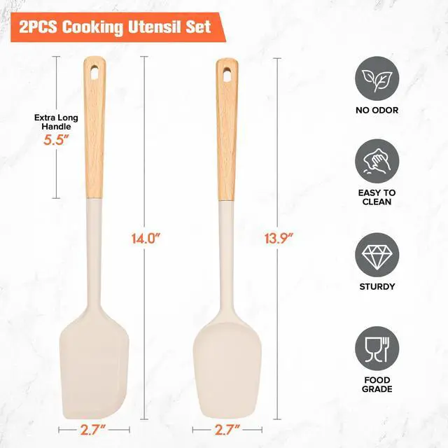 Alt view image 2 of 7 - Large Silicone Rubber Spatula Scrapers 14" with Long Wood Handle, 2 Pack