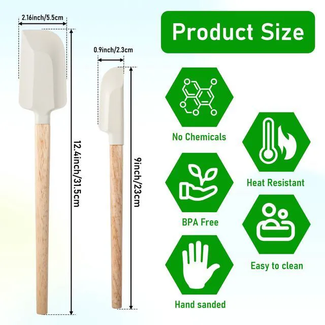 Alt view image 2 of 7 - Wooden Handle Spatula Set White Silicone Spatulas Small Scraper Rubber Kitchen Utensil for Chefs Professional Baking Cooking Mixing Jar Bowl Frosting Dishwasher Safe Use