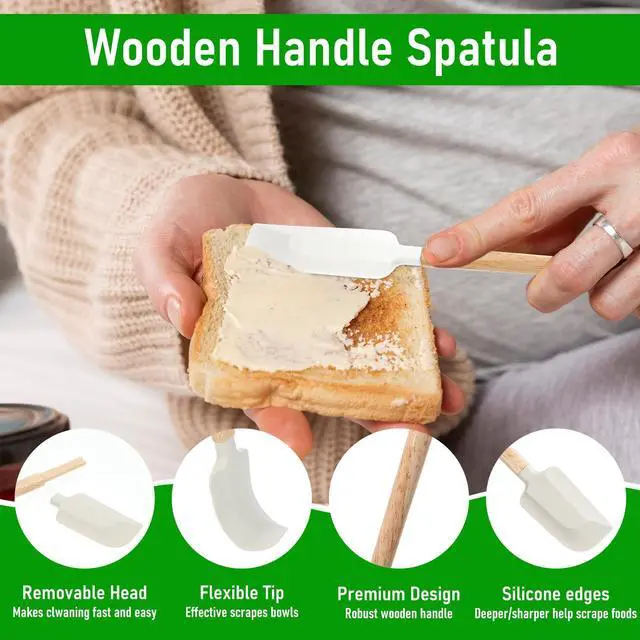 Alt view image 3 of 7 - Wooden Handle Spatula Set White Silicone Spatulas Small Scraper Rubber Kitchen Utensil for Chefs Professional Baking Cooking Mixing Jar Bowl Frosting Dishwasher Safe Use