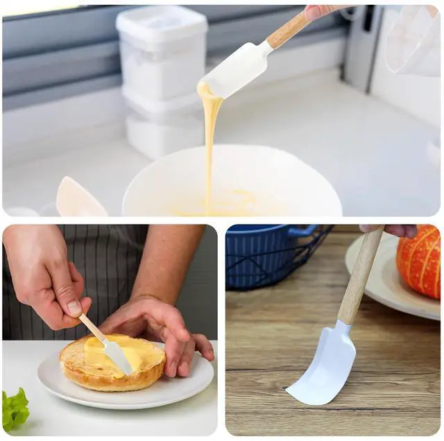 Alt view image 5 of 7 - Wooden Handle Spatula Set White Silicone Spatulas Small Scraper Rubber Kitchen Utensil for Chefs Professional Baking Cooking Mixing Jar Bowl Frosting Dishwasher Safe Use