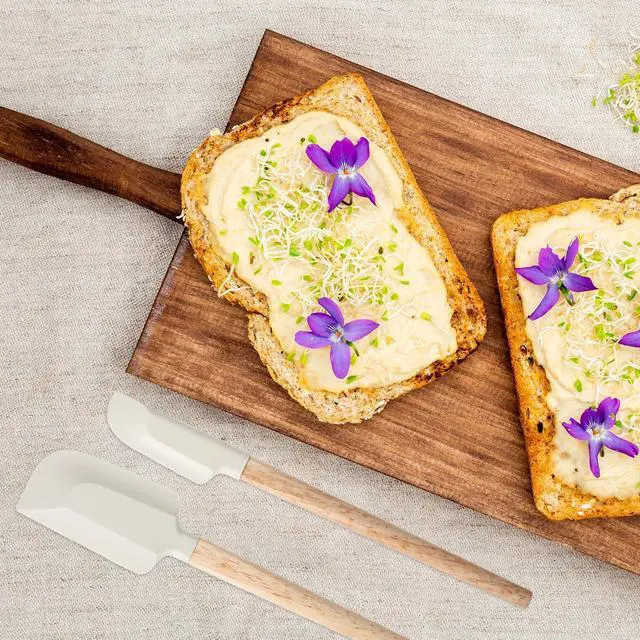 Alt view image 6 of 7 - Wooden Handle Spatula Set White Silicone Spatulas Small Scraper Rubber Kitchen Utensil for Chefs Professional Baking Cooking Mixing Jar Bowl Frosting Dishwasher Safe Use