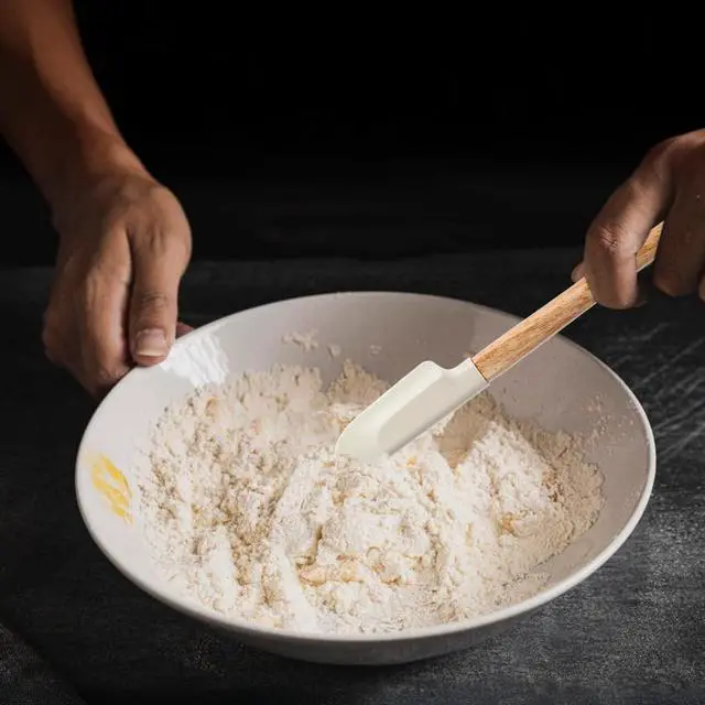Alt view image 7 of 7 - Wooden Handle Spatula Set White Silicone Spatulas Small Scraper Rubber Kitchen Utensil for Chefs Professional Baking Cooking Mixing Jar Bowl Frosting Dishwasher Safe Use