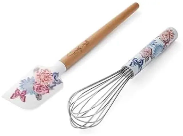 Main image of Spatula and Whisk Set - Rose Kitchen Utensils with Floral and Butterfly Pattern Design - Heat Resistant Silicone Cooking Tools - 2 Piece Baking Essentials Set