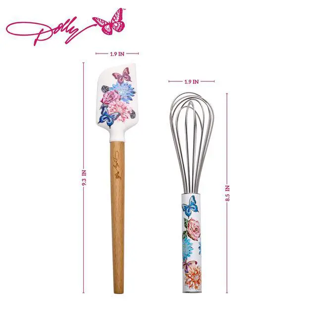 Alt view image 2 of 6 - Spatula and Whisk Set - Rose Kitchen Utensils with Floral and Butterfly Pattern Design - Heat Resistant Silicone Cooking Tools - 2 Piece Baking Essentials Set