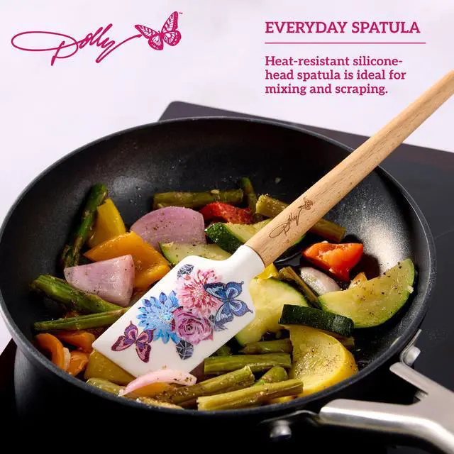 Alt view image 3 of 6 - Spatula and Whisk Set - Rose Kitchen Utensils with Floral and Butterfly Pattern Design - Heat Resistant Silicone Cooking Tools - 2 Piece Baking Essentials Set