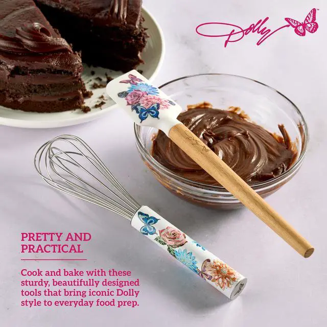 Alt view image 5 of 6 - Spatula and Whisk Set - Rose Kitchen Utensils with Floral and Butterfly Pattern Design - Heat Resistant Silicone Cooking Tools - 2 Piece Baking Essentials Set