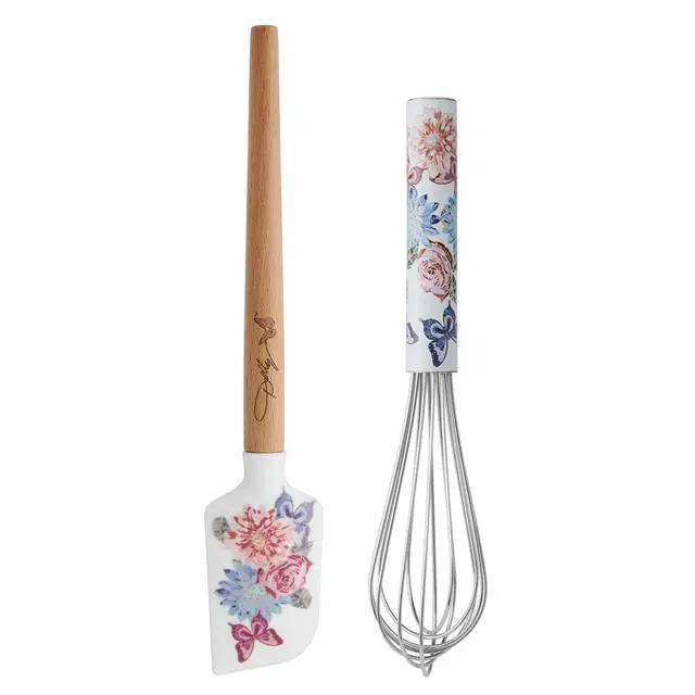 Alt view image 6 of 6 - Spatula and Whisk Set - Rose Kitchen Utensils with Floral and Butterfly Pattern Design - Heat Resistant Silicone Cooking Tools - 2 Piece Baking Essentials Set