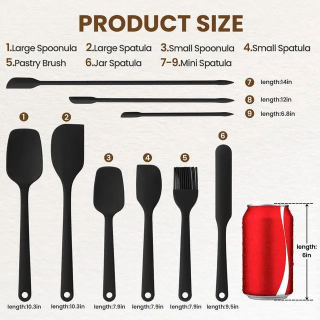 Alt view image 2 of 7 - Silicone Spatula Set,9-Piece BPA Free Food Grade Heat Resistant Spatulas for Cooking Baking,Seamless One Piece Design,Non-Stick Safe,Dishwasher Safe,Withstands -104°F to 600°FBlack
