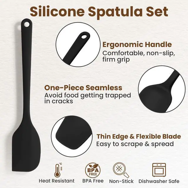 Alt view image 3 of 7 - Silicone Spatula Set,9-Piece BPA Free Food Grade Heat Resistant Spatulas for Cooking Baking,Seamless One Piece Design,Non-Stick Safe,Dishwasher Safe,Withstands -104°F to 600°FBlack