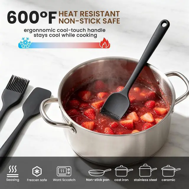 Alt view image 4 of 7 - Silicone Spatula Set,9-Piece BPA Free Food Grade Heat Resistant Spatulas for Cooking Baking,Seamless One Piece Design,Non-Stick Safe,Dishwasher Safe,Withstands -104°F to 600°FBlack