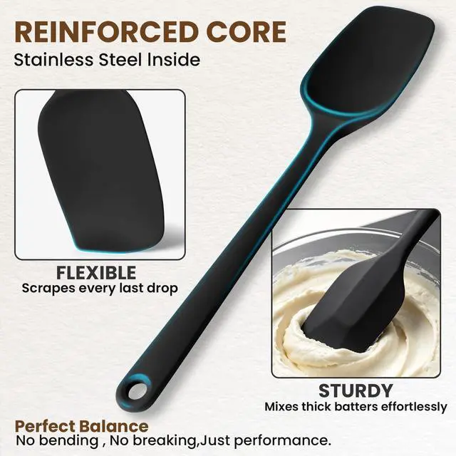 Alt view image 5 of 7 - Silicone Spatula Set,9-Piece BPA Free Food Grade Heat Resistant Spatulas for Cooking Baking,Seamless One Piece Design,Non-Stick Safe,Dishwasher Safe,Withstands -104°F to 600°FBlack