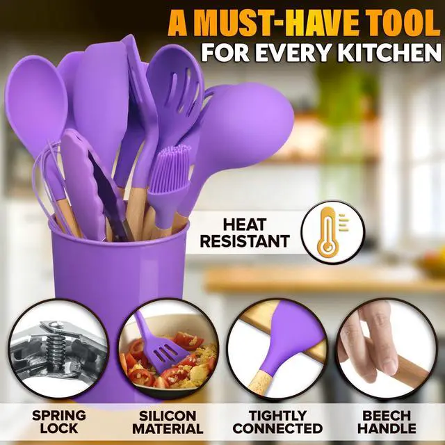 Alt view image 3 of 7 - 12 Pcs Purple Kitchen Accessories with Holder for Nonstick Cookware