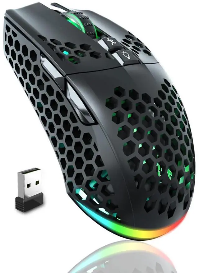 Main image of Honeycomb Shell Gaming Mouse Wireless,Tri-Modes BT/2.4G Wireless/Type-C Wired Gamer Mouse with 2 Side Buttons, Macro Programmable and RGB Light for PC/Mac/Laptop,Black