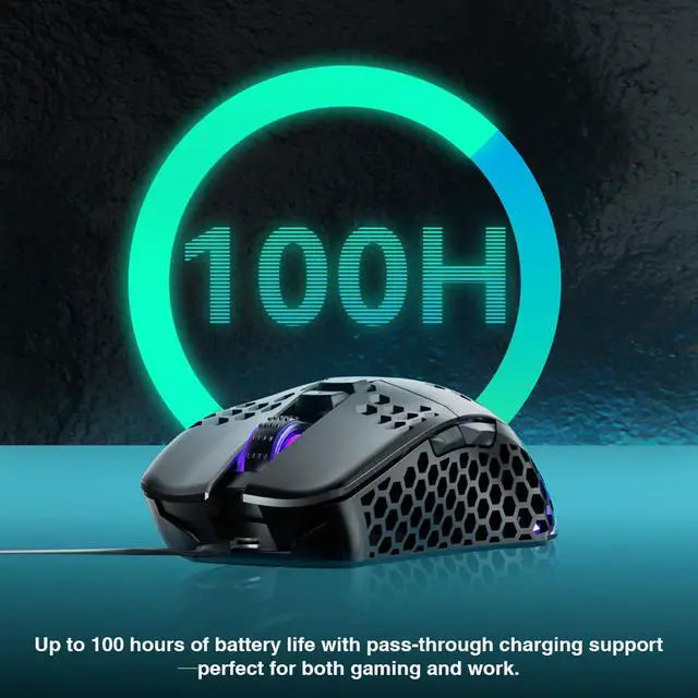 Alt view image 5 of 7 - Honeycomb Shell Gaming Mouse Wireless,Tri-Modes BT/2.4G Wireless/Type-C Wired Gamer Mouse with 2 Side Buttons, Macro Programmable and RGB Light for PC/Mac/Laptop,Black