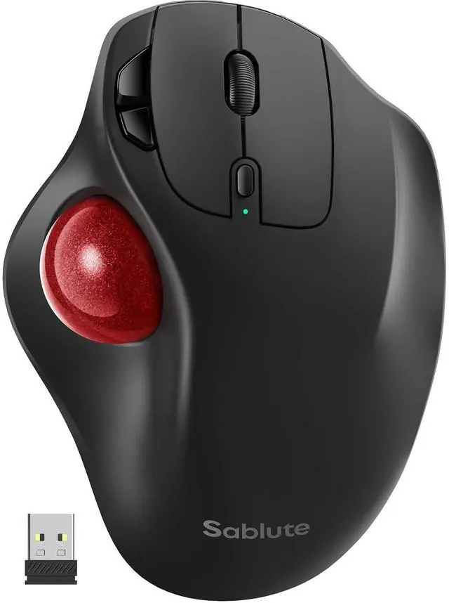 Main image of Wireless Trackball Mouse, Rechargeable Thumb Control 3 Devices - Red Ball