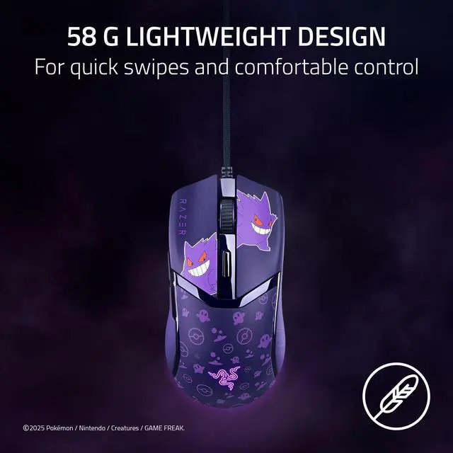 Alt view image 2 of 7 - Wired Gaming Mouse, 58g Lightweight, Pokemon Gengar Edition