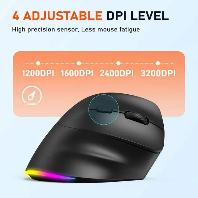 Alt view image 4 of 7 - Ergonomic Wireless Vertical Mouse, Rechargeable, Black
